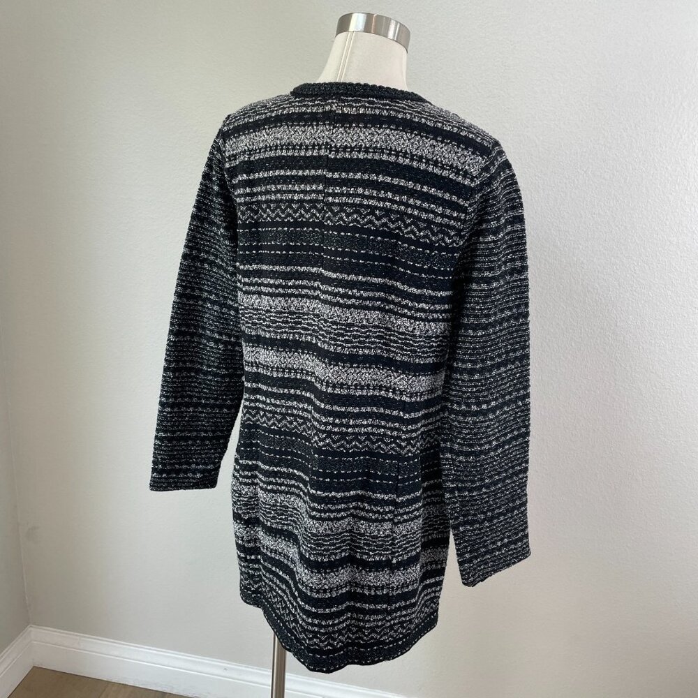Talbots Womens Medium Black Gray Metallic Open Knit Jacket Tweed Coat Pockets - Picture 4 of 13